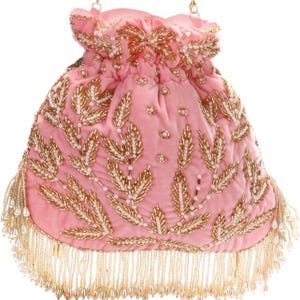pink Potli Bag for Women | Indian Bridal Clutch with Tassels | Handmade Ethnic Wedding Purse | Party Wear Potli Pouch