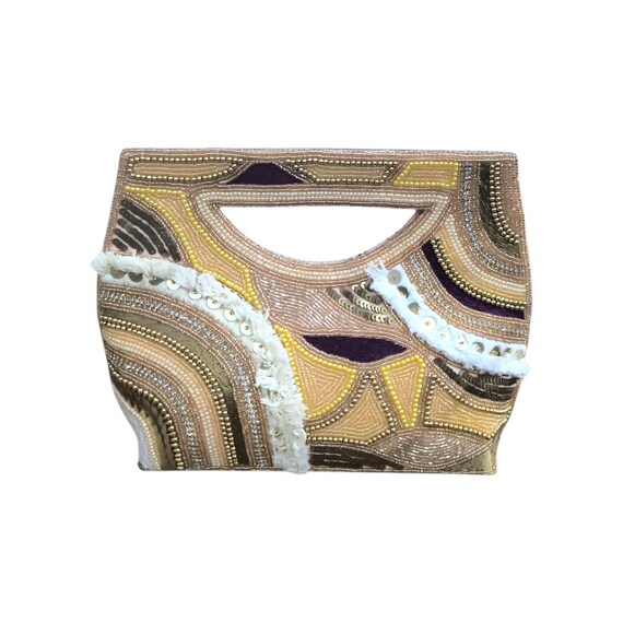 幾何学模様ビーズ刺繍クラッチバッグ ハンドビーズクラッチバッグ | 幾何学模様のスパンコール財布