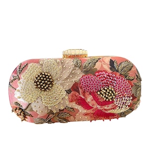 Floral Embroidered Clutch Bag for Women Handcrafted Wedding Purse | Designer Evening Party Clutch  Indian Ethnic Bag for Bridesmaids & Gifts