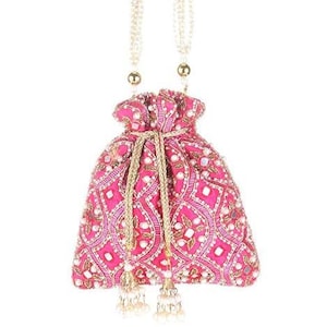 pink Potli Bag for Women | Indian Bridal Clutch with Tassels | Handmade Ethnic Wedding Purse | Party Wear Potli Pouch