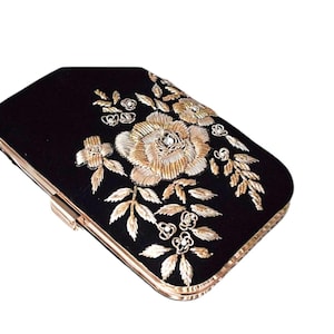 Velvet Embroidered Clutch Purse – Handmade Floral Beaded Velvet Clutch Bag Gift