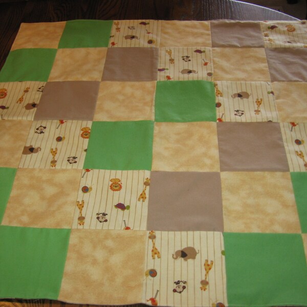 Flannel Receiving Blanket Pieced Blocked Baby Doggy Safari Jungle Animals Lions Elephants Giraffes Monkeys SUPER SOFT REVERSIBLE