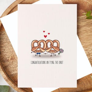 Congratulations on Tying the Knot – Handmade Wedding Card with Watercolour Pretzel Illustration, A6 Greeting Card, Funny Card