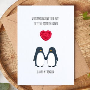 I Found My Penguin – Handmade Love Card with Crochet Heart, A6 Greeting Card Embellished with Crochet Heart, Valentine's Day, Anniversary
