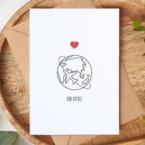 Bon Voyage – Handmade Farewell Card for Life’s Next Adventure, A6 Greeting Card Embellished with Glitter Heart, Unisex