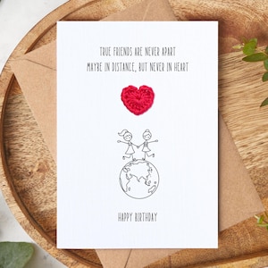 True Friends Are Never Apart – Handmade Birthday Card with Crochet Heart, A6 Greeting Card, For her, Best Friends, Long Distance