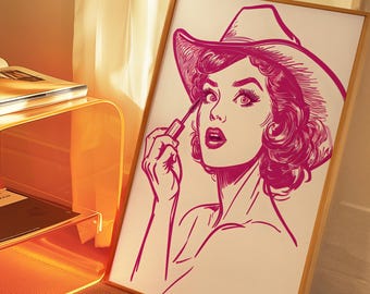 Lámina artística de máscara de vaquera glamurosa: decoración de pared occidental de moda