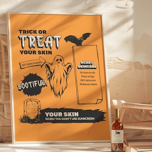 Des bonbons ou un sort Affiche de soins de la peau Décoration de salon de beauté Affiche d&#39;esthéticienne Décoration de spa d&#39;Halloween Affiche de dermatologie Décoration de clinique de la peau Peau cosmétique