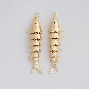 Gold CZ Movable 3D Articulated Fish Pendant,18K Gold Filled Fish Charms,DIY Jewelry Findings Making