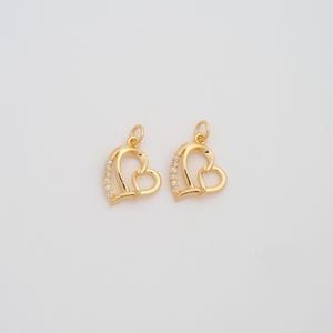 Gold Heart Pendant,18K Gold Filled CZ Love Charms,DIY Jewelry Findings Making