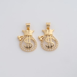 Gold CZ Money Bag Pendant,18K Gold Filled Money Bag Charms,DIY Jewelry Findings Making