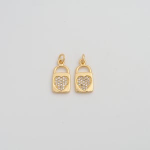 Gold Heart Pendant,18K Gold Filled CZ Love Lock Charms,DIY Jewelry Findings Making
