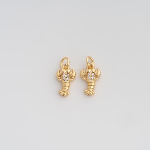 Gold CZ Lobster Pendant,18K Gold Filled Marine Life Charms,DIY Jewelry Findings Making