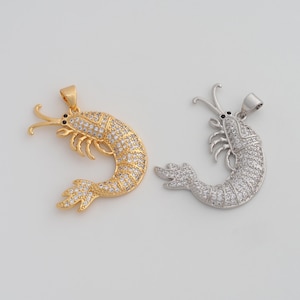 Gold CZ Shrimp Pendant,18K Gold Filled Marine Life Charms,DIY Jewelry Findings Making