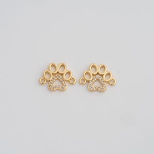 Gold CZ Paw Print Connectors,18K Gold Filled Animal Foot Connectors,DIY Jewelry Findings Making