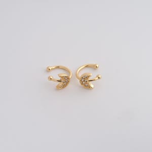 Gold Non Piercing Cartilage Clip Earrings,18K Gold Filled CZ Moon Cuff Earrings,Valentine Gift·Engagement Gift·Perfect Gifts for Her/Him