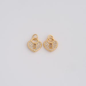 Gold Heart Pendant,18K Gold Filled CZ Love Lock Charms,DIY Jewelry Findings Making