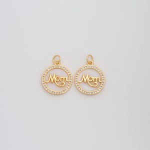 Pingente Fritillaria MOM de ouro, pingentes de letras redondas com zircônia cúbica preenchidas com ouro 18K, descobertas de joias DIY