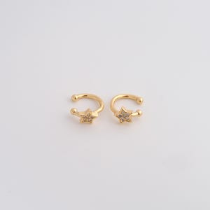 Gold Non Piercing Cartilage Clip Earrings,18K Gold Filled CZ Star Cuff Earrings,Valentine Gift·Engagement Gift·Perfect Gifts for Her/Him