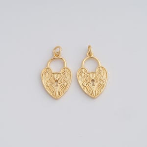 Gold Heart Pendant,18K Gold Filled Love Lock Charms,DIY Jewelry Findings Making