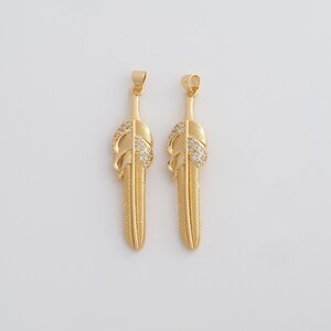 Gold CZ Feather Pendant,18K Gold Filled Feather Charms,DIY Jewelry Findings Making