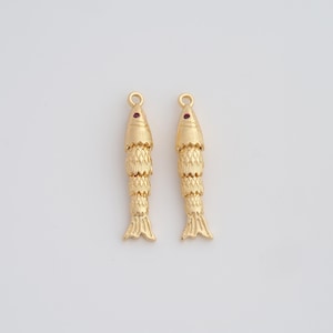 Gold CZ Movable 3D Articulated Fish Pendant,18K Gold Filled Fish Charms,DIY Jewelry Findings Making