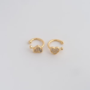 Gold Non Piercing Cartilage Clip Earrings,18K Gold Filled CZ Heart Cuff Earrings,Valentine Gift·Engagement Gift·Perfect Gifts for Her/Him