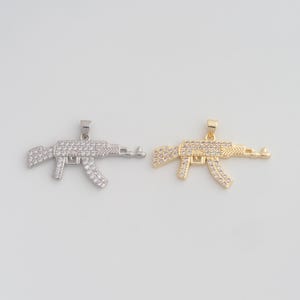 Gold CZ Weapons Pendant,18K Gold Filled AK47 Rifle Charms,DIY Jewelry Findings Making