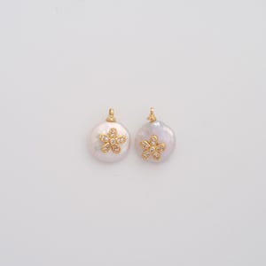 Gold Barock Perle Anhänger, 18K Gold gefüllt Blumen Charms, CZ Blumen Charme, DIY Schmuckzubehör machen