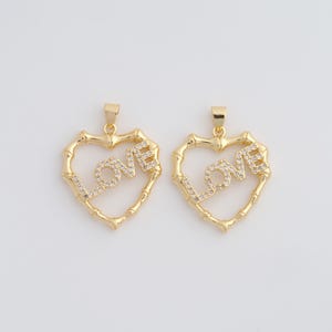 Ciondolo a forma di cuore con zirconi cubici in oro LOVE, ciondolo a forma di lettera riempito in oro 18 carati, creazione di gioielli fai da te