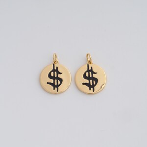 Gold Dollar Sign Pendant,18K Gold Filled Enamel Symbol Charms,DIY Jewelry Findings Making