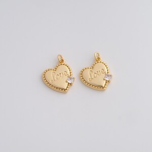 Ciondolo a forma di cuore con zirconi cubici in oro LOVE, ciondolo a forma di lettera riempito in oro 18 carati, creazione di gioielli fai da te