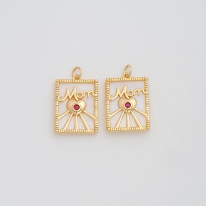 Pingente Fritillaria MOM de ouro, pingentes de letras em forma de coração com zircônia cúbica preenchidas em ouro 18K, descobertas de joias DIY