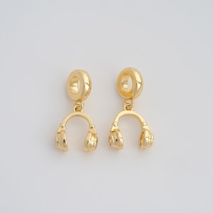 Gold CZ Headphone Pendant,18K Gold Filled Headphone Charms,DIY Jewelry Findings Making