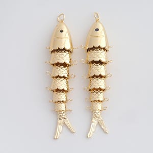 Gold CZ Movable 3D Articulated Fish Pendant,18K Gold Filled Fish Charms,DIY Jewelry Findings Making