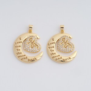 Gold CZ Moon Heart Pendant,18K Gold Filled Letter Charms,DIY Jewelry Findings Making