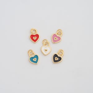Gold Heart Pendant,18K Gold Filled Enamel Love Lock Charms,DIY Jewelry Findings Making