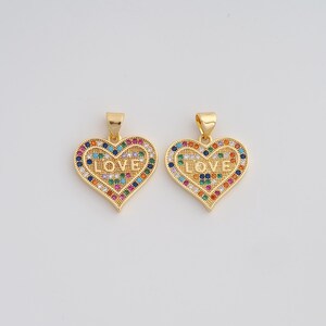 Ciondolo a forma di cuore con zirconi cubici in oro LOVE, ciondolo a forma di lettera riempito in oro 18 carati, creazione di gioielli fai da te