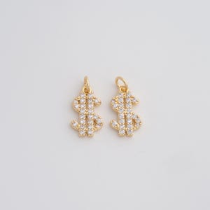 Gold CZ Dollar Sign Pendant,18K Gold Filled Symbol Charms,DIY Jewelry Findings Making
