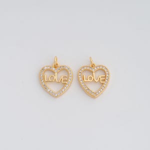 Ciondolo a forma di cuore con zirconi cubici in oro LOVE, ciondolo a forma di lettera riempito in oro 18 carati, creazione di gioielli fai da te