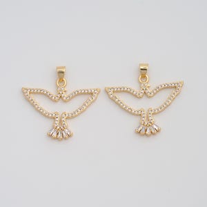 Gold Bald Eagle Pendant,18K Gold Filled CZ Holy Spirit Dove Charms,DIY Jewelry Findings Making