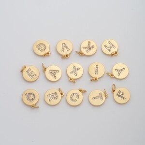 Gold CZ Initials Pendant,18K Gold Filled Round Letter Charms,DIY Jewelry Findings Making