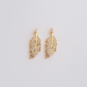 Gold Feather Pendant,18K Gold Filled CZ Feather Charms,DIY Jewelry Findings Making