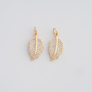Gold CZ Feather Pendant,18K Gold Filled Feather Charms,DIY Jewelry Findings Making