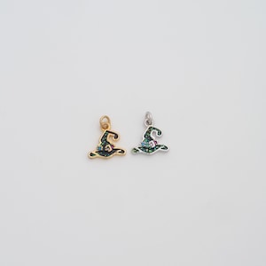Gold Witch Hat Pendant,18K Gold Filled Enamel Halloween Hat Charms,DIY Jewelry Findings Making