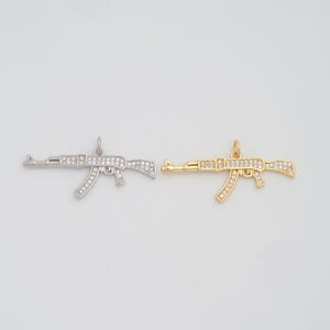Gold CZ Weapons Pendant,18K Gold Filled AK47 Rifle Charms,DIY Jewelry Findings Making