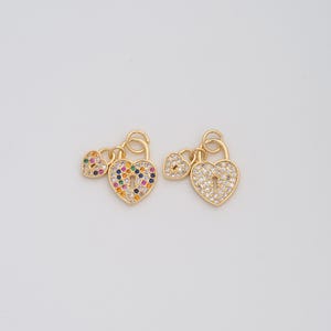 Gold Heart Pendant,18K Gold Filled CZ Love Lock Charms,DIY Jewelry Findings Making