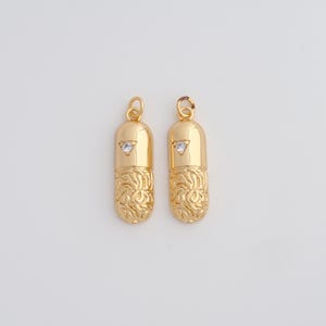 Gold Pill Pendant,18K Gold Filled CZ Capsule Charms,DIY Jewelry Findings Making