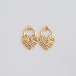 Gold Heart Pendant,18K Gold Filled CZ Love Lock Charms,DIY Jewelry Findings Making