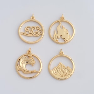 Gold Element Anhänger, 18K Gold gefüllt Wasser Feuer Erde Luft Charms, DIY Schmuckzubehör machen